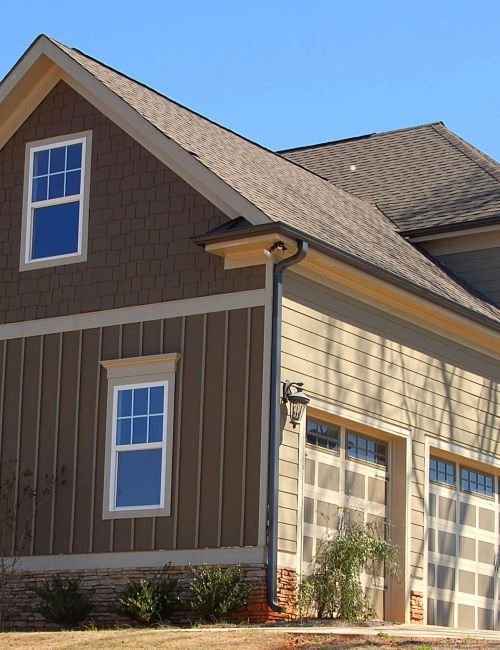 Roofline with gutters and downspout