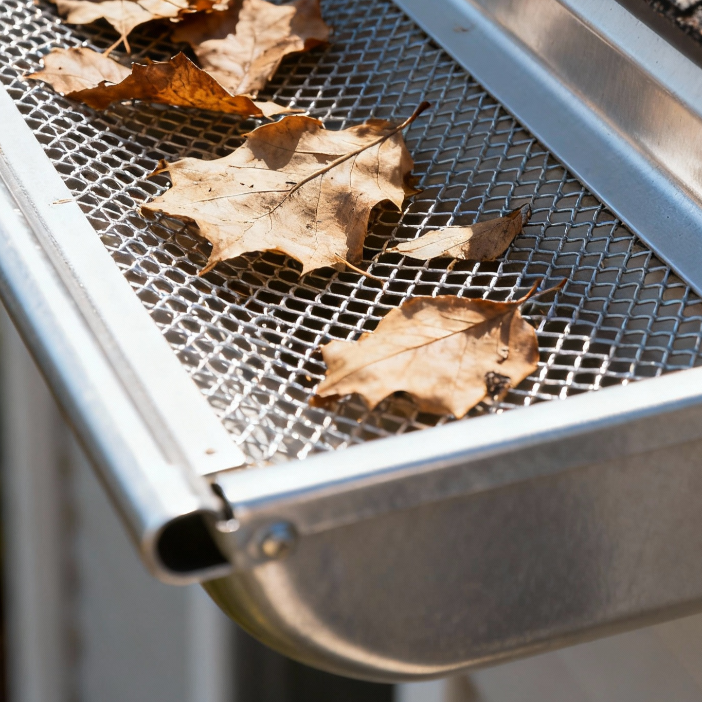 Leaves on a gutter guard in Grand Rapids